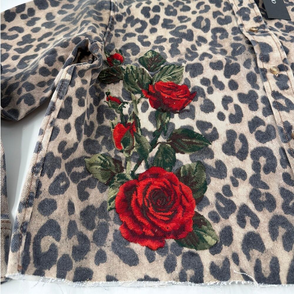 Driftwood Dani Shirt x Wild Rose Cropped Button-Up Jacket Leopard Size L - Picture 6 of 10